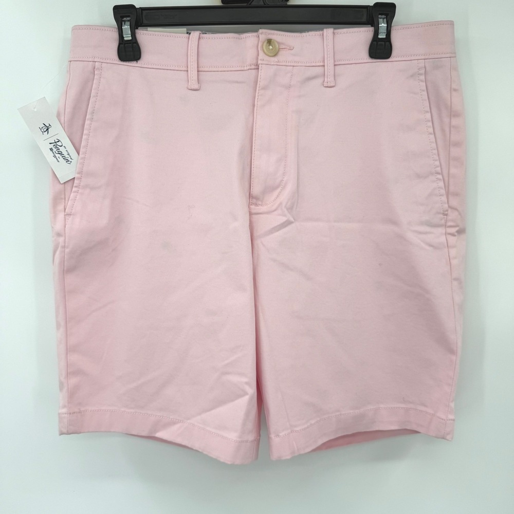 Original Penguin Shorts Men 32 Pink Slim Fit Stretch 8" Inseam Chino Flat Front